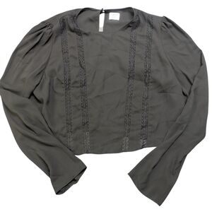 Sunday Best Aritzia Black Cropped Long Sleeve Lace Trim Blouse Size Large